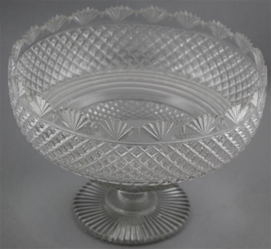 A Regency diaper and fan cut border glass pedestal comport, c.1820, 25.5cm